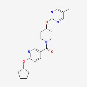 molecular formula C21H26N4O3 B2436652 2-({1-[6-(Cyclopentyloxy)pyridine-3-carbonyl]piperidin-4-yl}oxy)-5-methylpyrimidine CAS No. 2380068-69-7