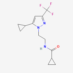 molecular formula C13H16F3N3O B2436697 N-(2-(5-cyclopropyl-3-(trifluoromethyl)-1H-pyrazol-1-yl)ethyl)cyclopropanecarboxamide CAS No. 1797328-38-1