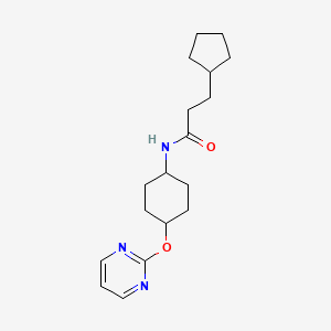 molecular formula C18H27N3O2 B2436713 3-cyclopentyl-N-((1r,4r)-4-(pyrimidin-2-yloxy)cyclohexyl)propanamide CAS No. 2034438-28-1