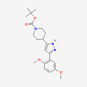 molecular formula C21H29N3O4 B2436720 tert-butyl 4-[5-(2,5-dimethoxyphenyl)-1H-pyrazol-3-yl]tetrahydro-1(2H)-pyridinecarboxylate CAS No. 1025768-96-0