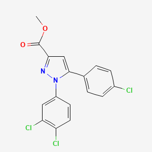 molecular formula C17H11Cl3N2O2 B2436737 methyl 5-(4-chlorophenyl)-1-(3,4-dichlorophenyl)-1H-pyrazole-3-carboxylate CAS No. 158941-38-9