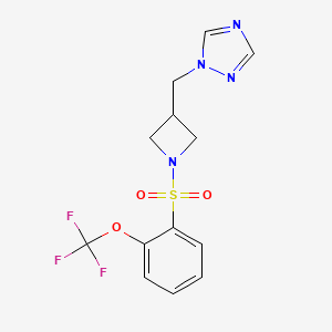 molecular formula C13H13F3N4O3S B2436754 1-((1-((2-(trifluoromethoxy)phenyl)sulfonyl)azetidin-3-yl)methyl)-1H-1,2,4-triazole CAS No. 2178771-48-5