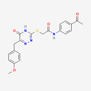 molecular formula C21H20N4O4S B2436766 N-(4-acetylphenyl)-2-((6-(4-methoxybenzyl)-5-oxo-4,5-dihydro-1,2,4-triazin-3-yl)thio)acetamide CAS No. 905765-37-9