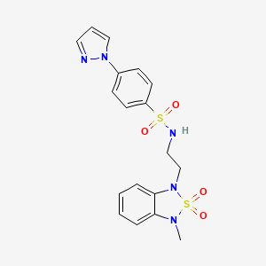 molecular formula C18H19N5O4S2 B2436771 N-(2-(3-methyl-2,2-dioxidobenzo[c][1,2,5]thiadiazol-1(3H)-yl)ethyl)-4-(1H-pyrazol-1-yl)benzenesulfonamide CAS No. 2034489-72-8