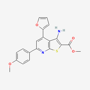 molecular formula C20H16N2O4S B2436803 Methyl 3-amino-4-(furan-2-yl)-6-(4-methoxyphenyl)thieno[2,3-b]pyridine-2-carboxylate CAS No. 897832-16-5
