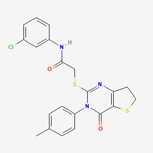 molecular formula C21H18ClN3O2S2 B2436846 N-(3-chlorophenyl)-2-{[3-(4-methylphenyl)-4-oxo-3H,4H,6H,7H-thieno[3,2-d]pyrimidin-2-yl]sulfanyl}acetamide CAS No. 686771-92-6