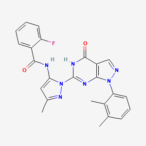 molecular formula C24H20FN7O2 B2436921 N-(1-(1-(2,3-dimethylphenyl)-4-oxo-4,5-dihydro-1H-pyrazolo[3,4-d]pyrimidin-6-yl)-3-methyl-1H-pyrazol-5-yl)-2-fluorobenzamide CAS No. 1170491-03-8
