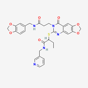 molecular formula C30H29N5O7S B2436958 2-{[7-(2-{[(2H-1,3-benzodioxol-5-yl)methyl]carbamoyl}ethyl)-8-oxo-2H,7H,8H-[1,3]dioxolo[4,5-g]quinazolin-6-yl]sulfanyl}-N-[(pyridin-3-yl)methyl]butanamide CAS No. 688059-52-1