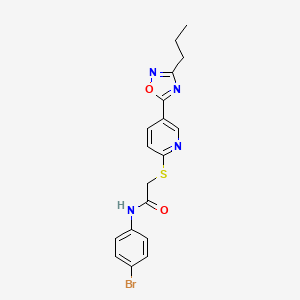 molecular formula C18H17BrN4O2S B2436963 N-(4-bromophenyl)-2-((5-(3-propyl-1,2,4-oxadiazol-5-yl)pyridin-2-yl)thio)acetamide CAS No. 1251681-14-7