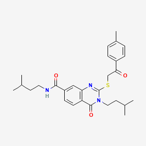 molecular formula C28H35N3O3S B2436965 N,3-bis(3-methylbutyl)-2-{[2-(4-methylphenyl)-2-oxoethyl]sulfanyl}-4-oxo-3,4-dihydroquinazoline-7-carboxamide CAS No. 1113136-37-0