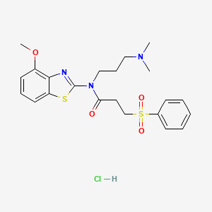 molecular formula C22H28ClN3O4S2 B2436983 N-(3-(dimethylamino)propyl)-N-(4-methoxybenzo[d]thiazol-2-yl)-3-(phenylsulfonyl)propanamide hydrochloride CAS No. 1217179-53-7