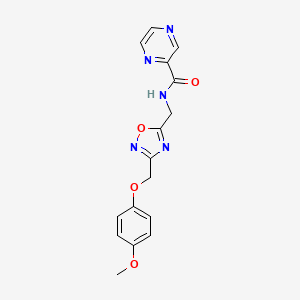 molecular formula C16H15N5O4 B2436984 N-((3-((4-methoxyphenoxy)methyl)-1,2,4-oxadiazol-5-yl)methyl)pyrazine-2-carboxamide CAS No. 1226427-34-4