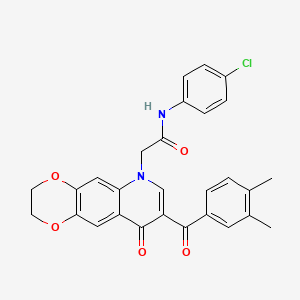molecular formula C28H23ClN2O5 B2436995 N-(4-chlorophenyl)-2-[8-(3,4-dimethylbenzoyl)-9-oxo-2H,3H,6H,9H-[1,4]dioxino[2,3-g]quinolin-6-yl]acetamide CAS No. 866349-96-4