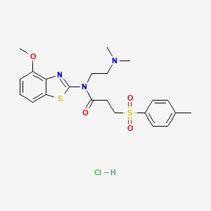 molecular formula C22H28ClN3O4S2 B2437014 N-(2-(dimethylamino)ethyl)-N-(4-methoxybenzo[d]thiazol-2-yl)-3-tosylpropanamide hydrochloride CAS No. 1215677-59-0