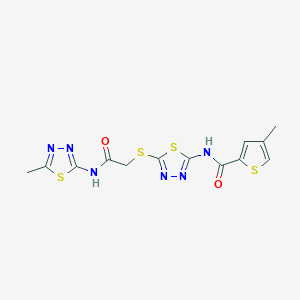 molecular formula C13H12N6O2S4 B2437092 4-methyl-N-(5-((2-((5-methyl-1,3,4-thiadiazol-2-yl)amino)-2-oxoethyl)thio)-1,3,4-thiadiazol-2-yl)thiophene-2-carboxamide CAS No. 1219902-32-5
