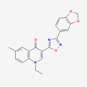 molecular formula C21H17N3O4 B2437120 3-[3-(1,3-benzodioxol-5-yl)-1,2,4-oxadiazol-5-yl]-1-ethyl-6-methylquinolin-4(1H)-one CAS No. 1260743-98-3