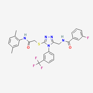 molecular formula C27H23F4N5O2S B2437151 N-((5-((2-((2,5-dimethylphenyl)amino)-2-oxoethyl)thio)-4-(3-(trifluoromethyl)phenyl)-4H-1,2,4-triazol-3-yl)methyl)-3-fluorobenzamide CAS No. 393840-56-7