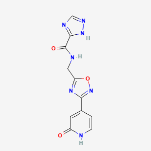 molecular formula C11H9N7O3 B2437199 N-((3-(2-oxo-1,2-dihydropyridin-4-yl)-1,2,4-oxadiazol-5-yl)methyl)-1H-1,2,4-triazole-5-carboxamide CAS No. 2034504-56-6