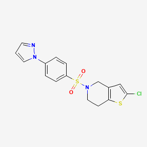 molecular formula C16H14ClN3O2S2 B2437216 5-((4-(1H-pyrazol-1-yl)phenyl)sulfonyl)-2-chloro-4,5,6,7-tetrahydrothieno[3,2-c]pyridine CAS No. 2034609-29-3