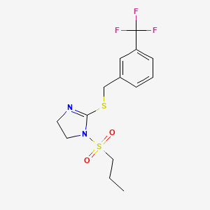 molecular formula C14H17F3N2O2S2 B2437300 1-(propylsulfonyl)-2-((3-(trifluoromethyl)benzyl)thio)-4,5-dihydro-1H-imidazole CAS No. 868218-13-7
