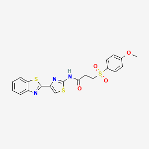 molecular formula C20H17N3O4S3 B2437319 N-(4-(benzo[d]thiazol-2-yl)thiazol-2-yl)-3-((4-methoxyphenyl)sulfonyl)propanamide CAS No. 942006-55-5