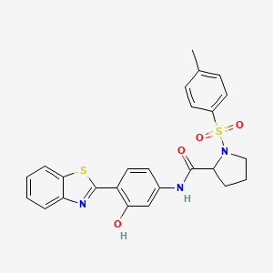 molecular formula C25H23N3O4S2 B2437322 N-(4-(benzo[d]thiazol-2-yl)-3-hydroxyphenyl)-1-tosylpyrrolidine-2-carboxamide CAS No. 1219344-16-7