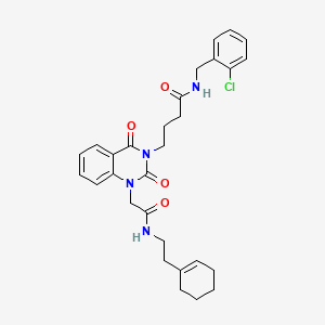 molecular formula C29H33ClN4O4 B2437378 N-[(2-CHLOROPHENYL)METHYL]-4-[1-({[2-(CYCLOHEX-1-EN-1-YL)ETHYL]CARBAMOYL}METHYL)-2,4-DIOXO-1,2,3,4-TETRAHYDROQUINAZOLIN-3-YL]BUTANAMIDE CAS No. 865655-61-4