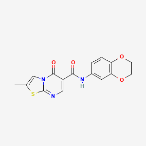 molecular formula C16H13N3O4S B2437379 N-(2,3-dihydro-1,4-benzodioxin-6-yl)-2-methyl-5-oxo-5H-[1,3]thiazolo[3,2-a]pyrimidine-6-carboxamide CAS No. 896340-88-8