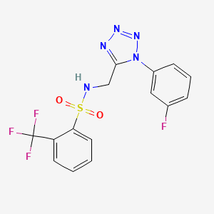 molecular formula C15H11F4N5O2S B2437413 N-((1-(3-fluorophenyl)-1H-tetrazol-5-yl)methyl)-2-(trifluoromethyl)benzenesulfonamide CAS No. 921060-96-0