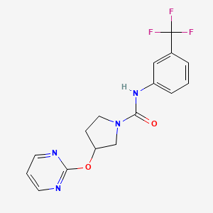 molecular formula C16H15F3N4O2 B2437429 3-(pyrimidin-2-yloxy)-N-(3-(trifluoromethyl)phenyl)pyrrolidine-1-carboxamide CAS No. 2034302-35-5