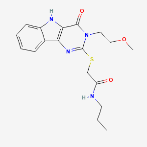 molecular formula C18H22N4O3S B2437447 2-[[3-(2-methoxyethyl)-4-oxo-5H-pyrimido[5,4-b]indol-2-yl]sulfanyl]-N-propylacetamide CAS No. 888434-16-0