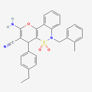 molecular formula C28H25N3O3S B2437498 2-Amino-4-(4-ethylphenyl)-6-(2-methylbenzyl)-4,6-dihydropyrano[3,2-c][2,1]benzothiazine-3-carbonitrile 5,5-dioxide CAS No. 893300-26-0