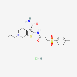 molecular formula C21H28ClN3O4S2 B2437508 6-Propyl-2-(3-tosylpropanamido)-4,5,6,7-tetrahydrothieno[2,3-c]pyridine-3-carboxamide hydrochloride CAS No. 1330299-42-7
