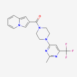 molecular formula C19H18F3N5O B2437540 Indolizin-2-yl(4-(2-methyl-6-(trifluoromethyl)pyrimidin-4-yl)piperazin-1-yl)methanone CAS No. 2034412-98-9