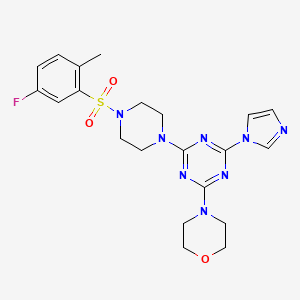 molecular formula C21H25FN8O3S B2437587 2-[4-(5-fluoro-2-methylbenzenesulfonyl)piperazin-1-yl]-4-(1H-imidazol-1-yl)-6-(morpholin-4-yl)-1,3,5-triazine CAS No. 1203059-86-2
