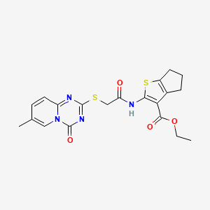 molecular formula C20H20N4O4S2 B2437599 ethyl 2-(2-((7-methyl-4-oxo-4H-pyrido[1,2-a][1,3,5]triazin-2-yl)thio)acetamido)-5,6-dihydro-4H-cyclopenta[b]thiophene-3-carboxylate CAS No. 896322-01-3