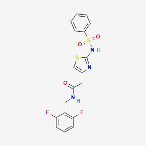 molecular formula C18H15F2N3O3S2 B2437616 N-(2,6-difluorobenzyl)-2-(2-(phenylsulfonamido)thiazol-4-yl)acetamide CAS No. 921910-64-7
