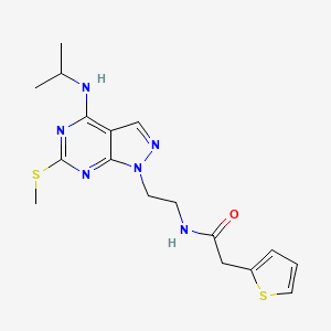 molecular formula C17H22N6OS2 B2437633 N-(2-(4-(isopropylamino)-6-(methylthio)-1H-pyrazolo[3,4-d]pyrimidin-1-yl)ethyl)-2-(thiophen-2-yl)acetamide CAS No. 941985-26-8