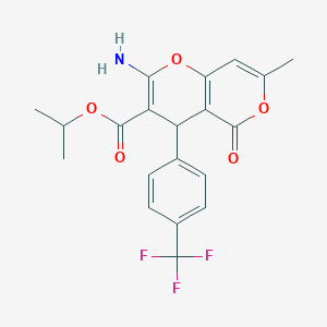 molecular formula C20H18F3NO5 B2437654 propan-2-yl 2-amino-7-methyl-5-oxo-4-[4-(trifluoromethyl)phenyl]-4H,5H-pyrano[3,2-c]pyran-3-carboxylate CAS No. 625375-46-4