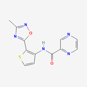 molecular formula C12H9N5O2S B2437732 N-[2-(3-methyl-1,2,4-oxadiazol-5-yl)thiophen-3-yl]pyrazine-2-carboxamide CAS No. 1797076-40-4