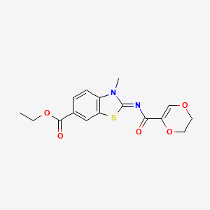 molecular formula C16H16N2O5S B2437746 ethyl (2E)-2-[(5,6-dihydro-1,4-dioxine-2-carbonyl)imino]-3-methyl-2,3-dihydro-1,3-benzothiazole-6-carboxylate CAS No. 865545-16-0
