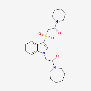 molecular formula C23H31N3O4S B2437773 1-(氮杂庚烷-1-基)-2-(3-((2-氧代-2-(哌啶-1-基)乙基)磺酰)-1H-吲哚-1-基)乙酮 CAS No. 878058-51-6