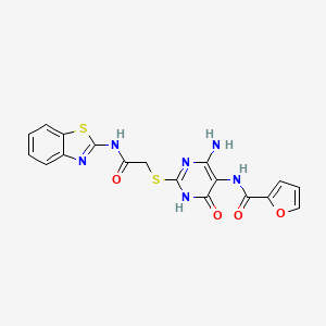molecular formula C18H14N6O4S2 B2437776 N-(4-amino-2-((2-(benzo[d]thiazol-2-ylamino)-2-oxoethyl)thio)-6-oxo-1,6-dihydropyrimidin-5-yl)furan-2-carboxamide CAS No. 868226-48-6