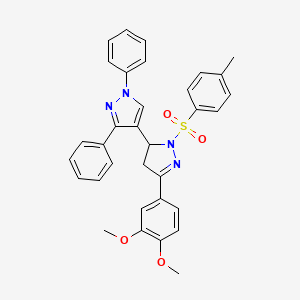 molecular formula C33H30N4O4S B2437782 4-[5-(3,4-二甲氧基苯基)-2-(4-甲基苯基)磺酰-3,4-二氢嘧啶-3-基]-1,3-二苯基吡唑 CAS No. 402951-06-8
