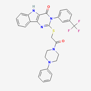 molecular formula C29H24F3N5O2S B2437783 2-[2-氧代-2-(4-苯基哌嗪-1-基)乙基]硫代-3-(3-(三氟甲基)苯基)-5H-嘧啶并[5,4-b]吲哚-4-酮 CAS No. 536715-73-8