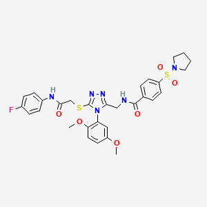 molecular formula C30H31FN6O6S2 B2437849 N-{[4-(2,5-dimethoxyphenyl)-5-({[(4-fluorophenyl)carbamoyl]methyl}sulfanyl)-4H-1,2,4-triazol-3-yl]methyl}-4-(pyrrolidine-1-sulfonyl)benzamide CAS No. 309968-49-8