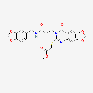 molecular formula C24H23N3O8S B2437871 ethyl 2-{[7-(2-{[(2H-1,3-benzodioxol-5-yl)methyl]carbamoyl}ethyl)-8-oxo-2H,7H,8H-[1,3]dioxolo[4,5-g]quinazolin-6-yl]sulfanyl}acetate CAS No. 688059-48-5