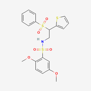molecular formula C20H21NO6S3 B2437934 N-[2-(benzenesulfonyl)-2-(thiophen-2-yl)ethyl]-2,5-dimethoxybenzene-1-sulfonamide CAS No. 896342-41-9