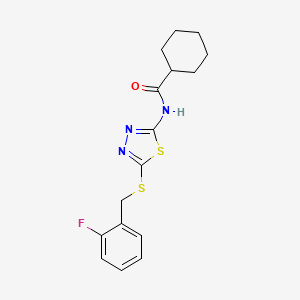 molecular formula C16H18FN3OS2 B2437952 N-(5-{[(2-fluorophenyl)methyl]sulfanyl}-1,3,4-thiadiazol-2-yl)cyclohexanecarboxamide CAS No. 896020-33-0