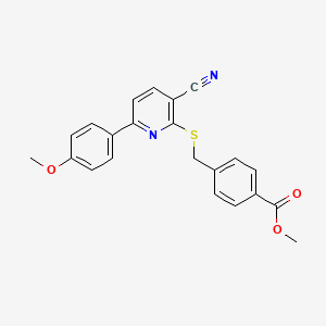 molecular formula C22H18N2O3S B2437963 Methyl 4-({[3-cyano-6-(4-methoxyphenyl)pyridin-2-yl]sulfanyl}methyl)benzoate CAS No. 923691-36-5